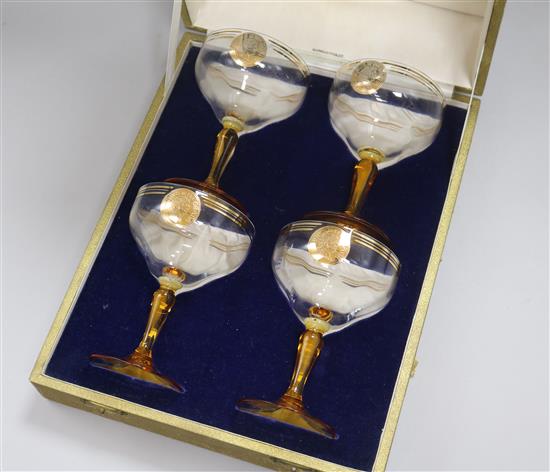 A set of four 1937 Coronation champagne coupes, in Mappin & Webb case,